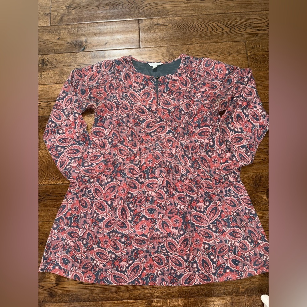 Garnet Hill Red Paisley Shift Dress 100% Silk Size 8 Petite